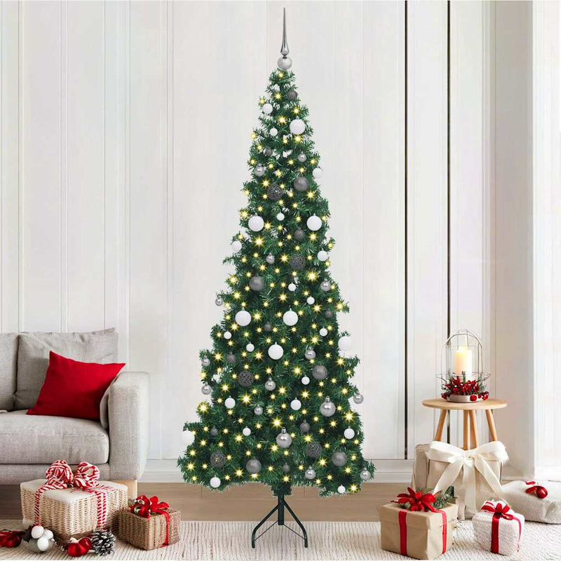 vidaXL Sarok Műkarácsonyfa 300 LED-del Zöld 210 cm PVC és fém