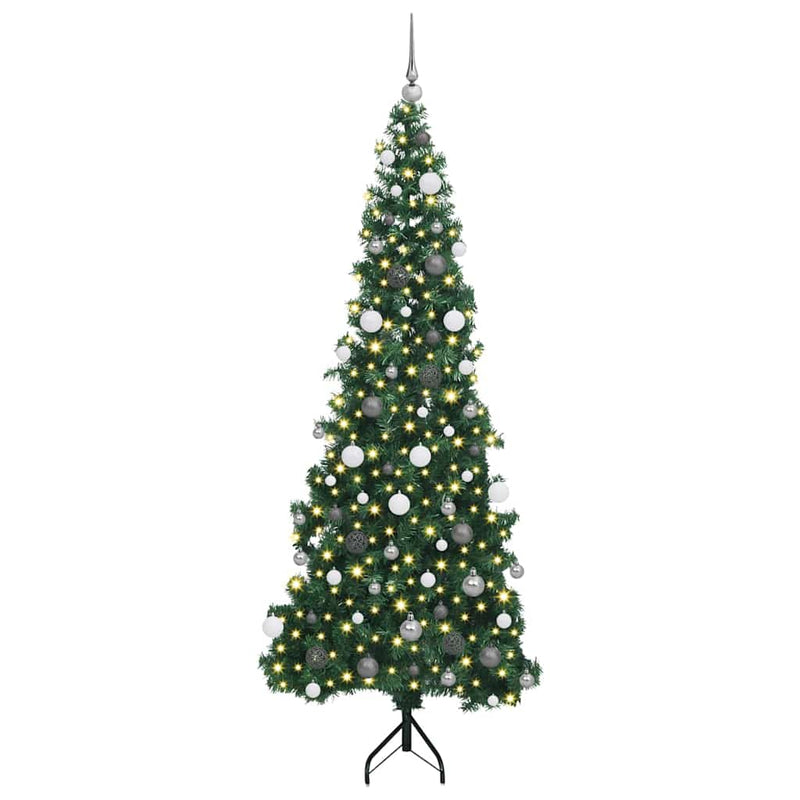 vidaXL Sarok Műkarácsonyfa 300 LED-del Zöld 210 cm PVC és fém