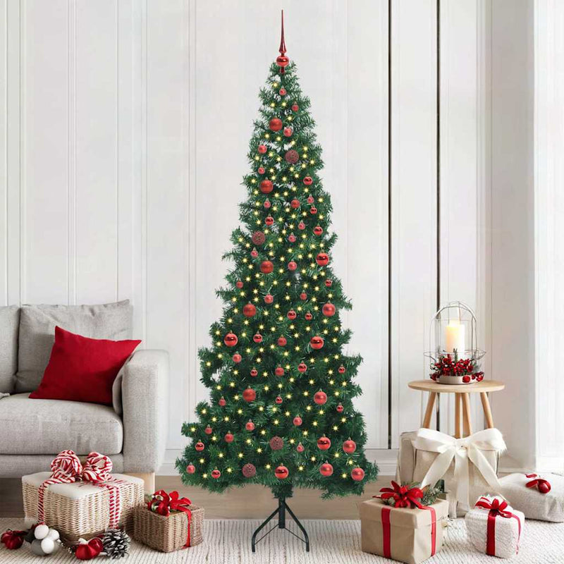 vidaXL Sarok Műkarácsonyfa 300 LED-del Zöld 210 cm PVC és fém