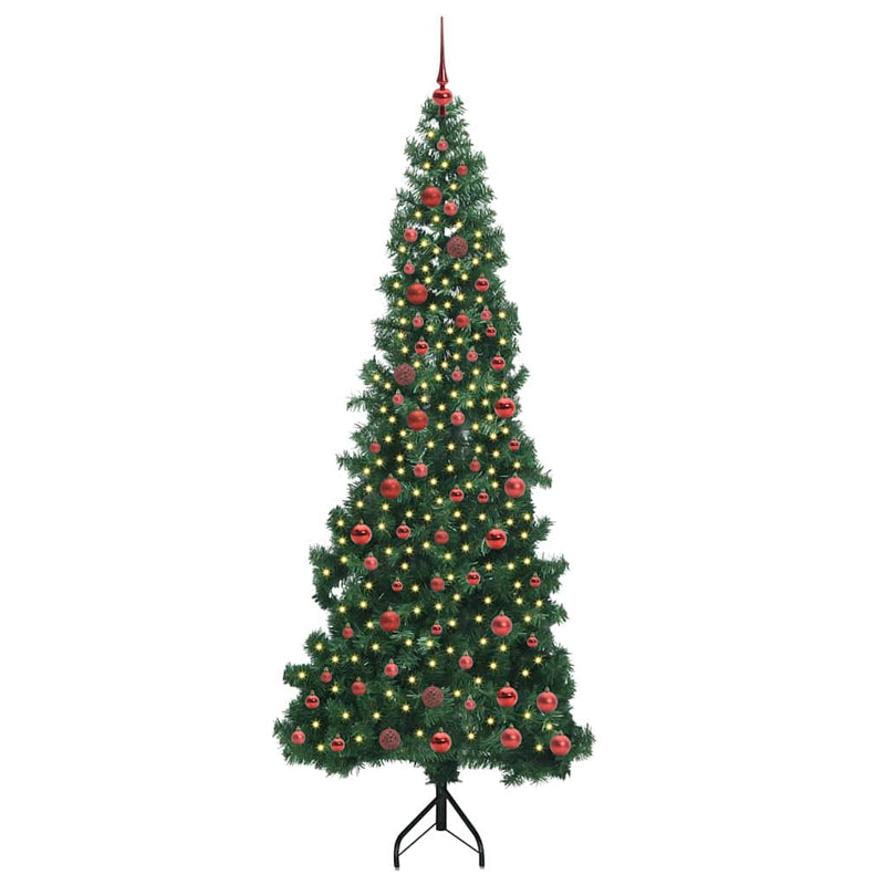 vidaXL Sarok Műkarácsonyfa 300 LED-del Zöld 210 cm PVC és fém
