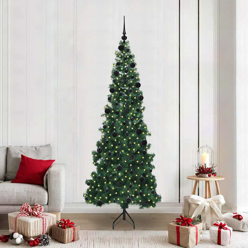 vidaXL Sarok Műkarácsonyfa 300 LED-del Zöld 210 cm PVC és fém