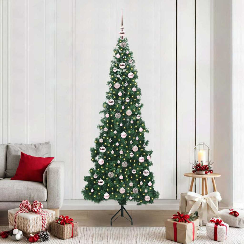 vidaXL Sarok Műkarácsonyfa 300 LED-del Zöld 210 cm PVC és fém