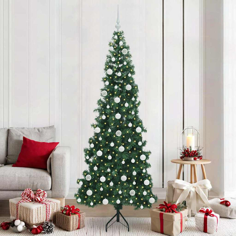vidaXL Sarok Műkarácsonyfa 300 LED-del Zöld 210 cm PVC és fém