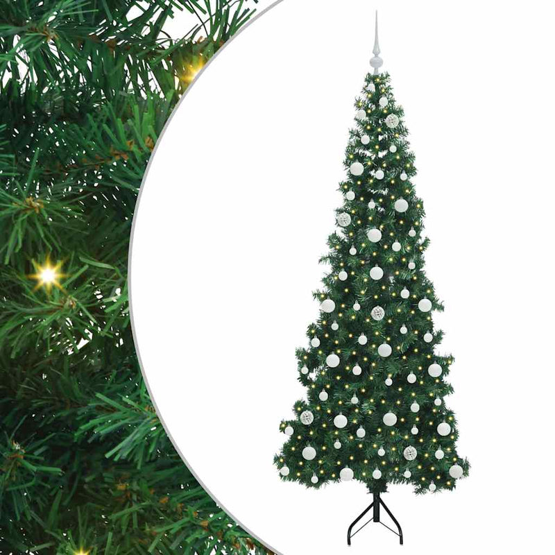 vidaXL Sarok Műkarácsonyfa 300 LED-del Zöld 210 cm PVC és fém