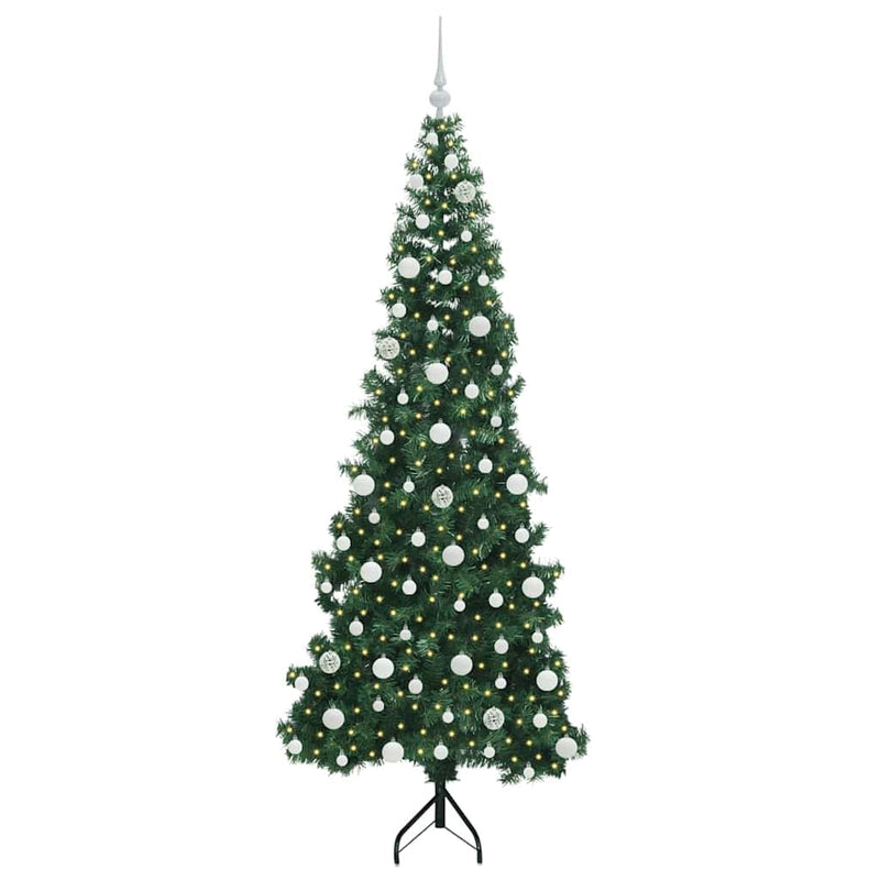 vidaXL Sarok Műkarácsonyfa 300 LED-del Zöld 210 cm PVC és fém