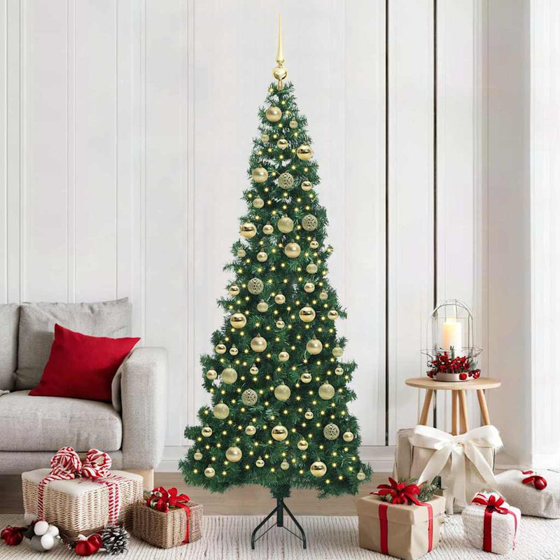 vidaXL Sarok Műkarácsonyfa 300 LED-del Zöld 210 cm PVC és fém