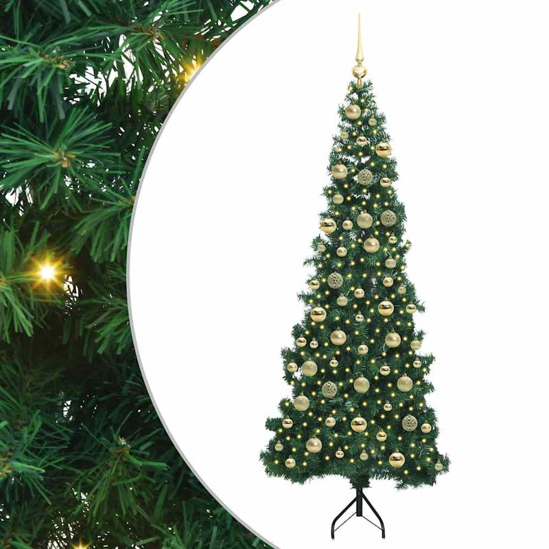 vidaXL Sarok Műkarácsonyfa 300 LED-del Zöld 210 cm PVC és fém