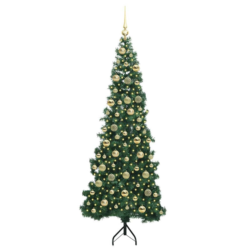 vidaXL Sarok Műkarácsonyfa 300 LED-del Zöld 210 cm PVC és fém