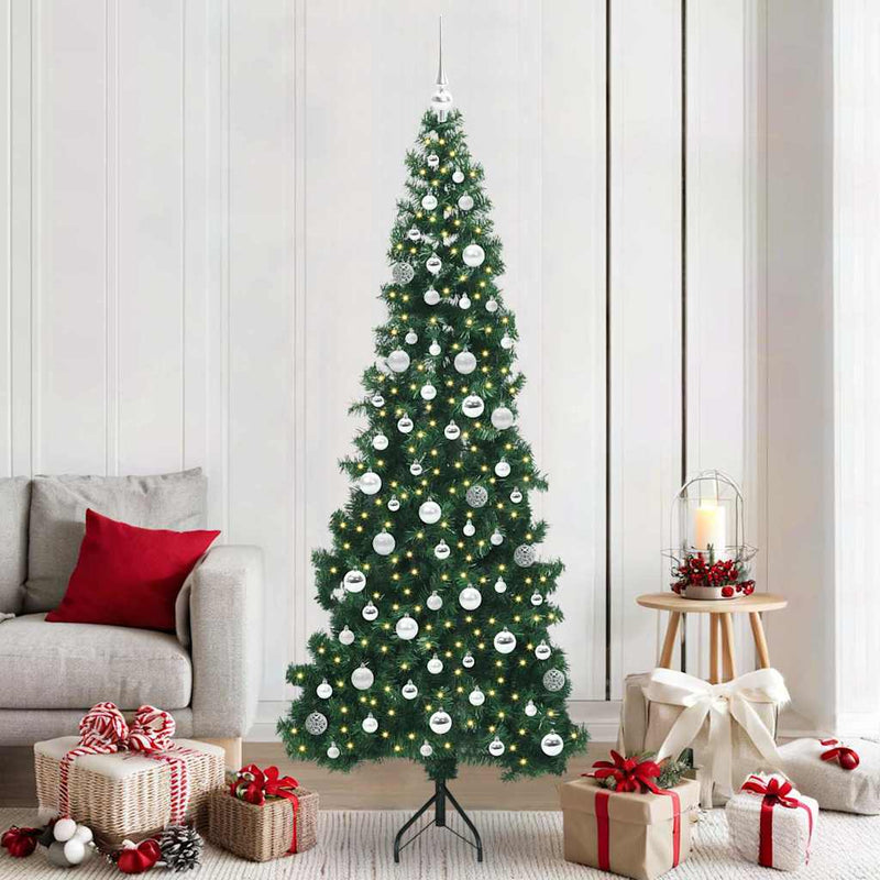 vidaXL Sarok Műkarácsonyfa 300 LED-del Zöld 210 cm PVC és fém
