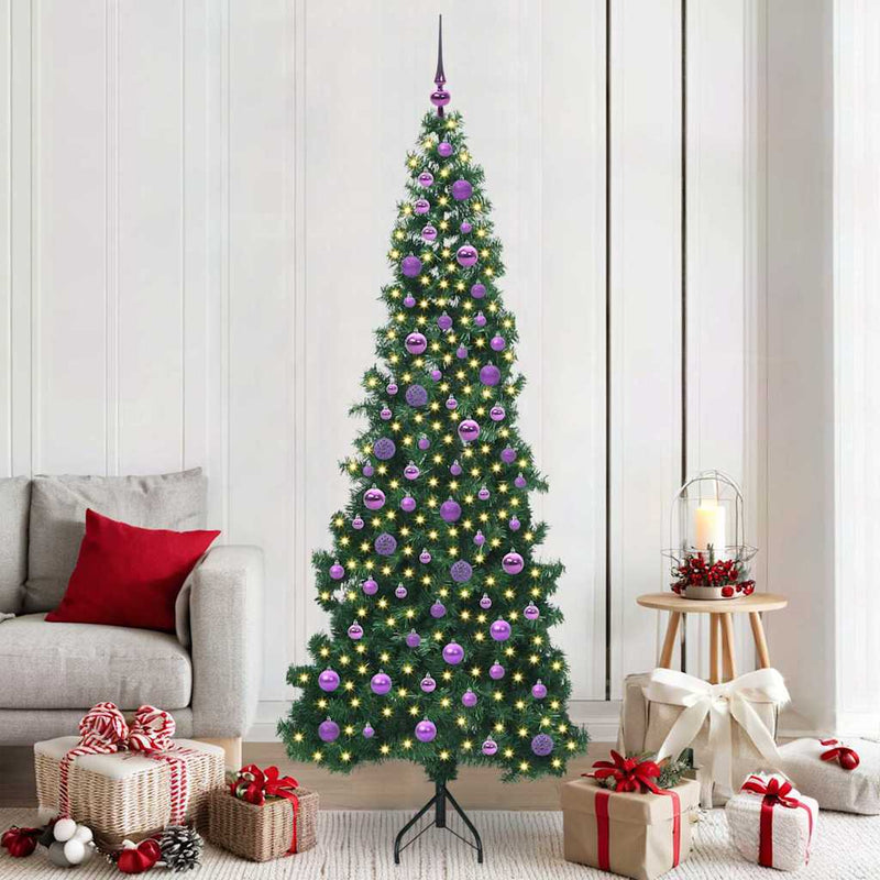 vidaXL Sarok Műkarácsonyfa 300 LED-del Zöld 210 cm PVC és fém