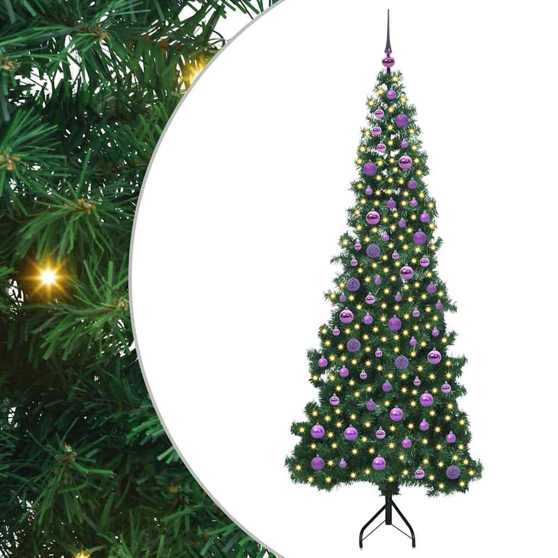 vidaXL Sarok Műkarácsonyfa 300 LED-del Zöld 210 cm PVC és fém