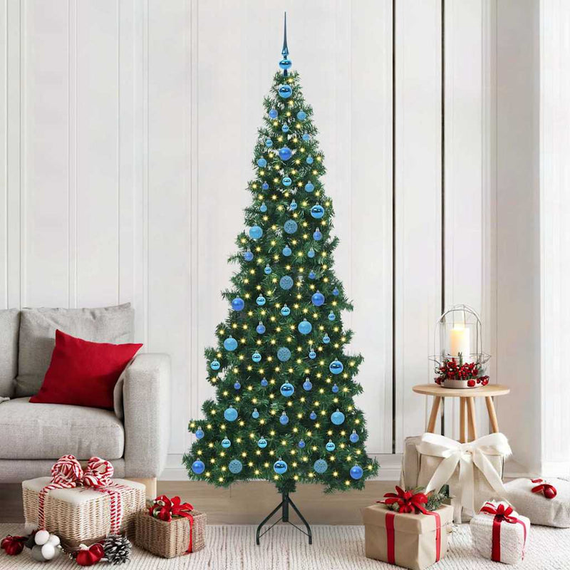 vidaXL Sarok Műkarácsonyfa 300 LED-del Zöld 210 cm PVC és fém