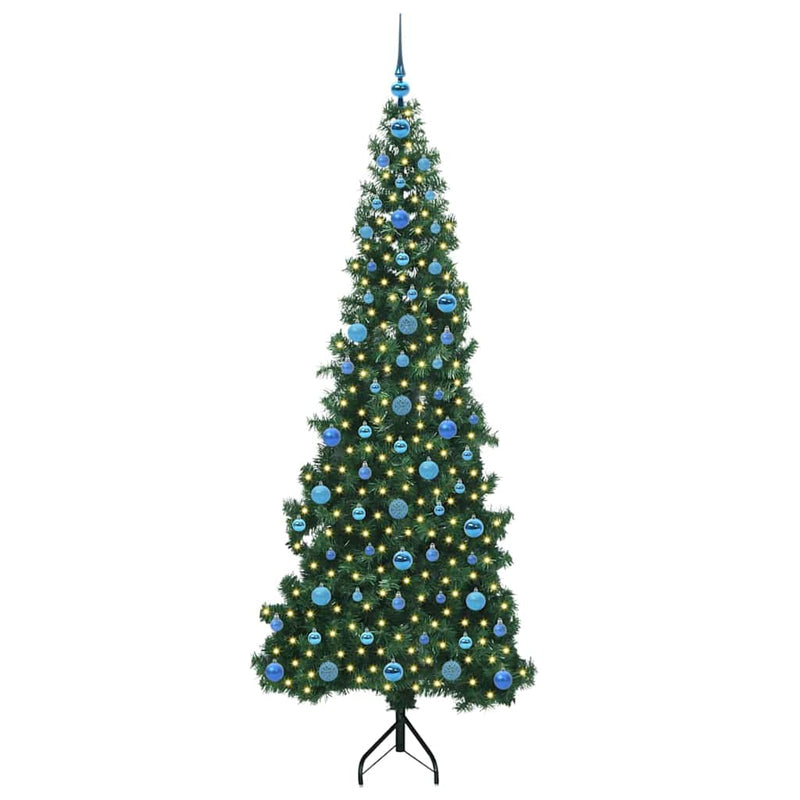 vidaXL Sarok Műkarácsonyfa 300 LED-del Zöld 210 cm PVC és fém