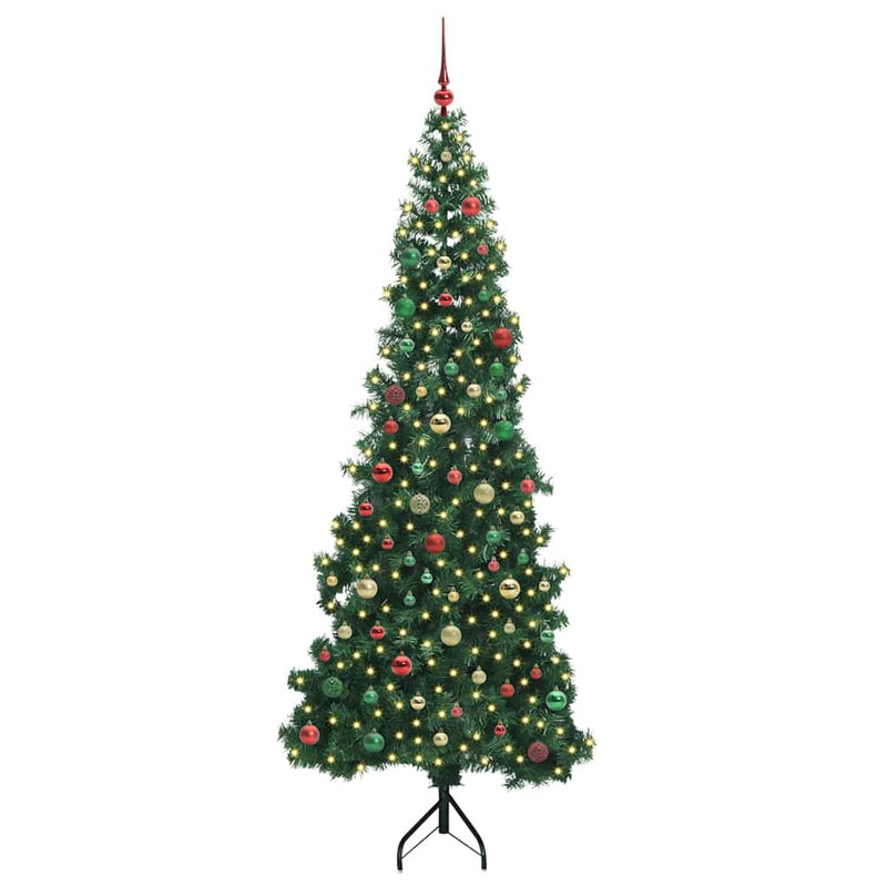 vidaXL Sarok Műkarácsonyfa 300 LED-del Zöld 210 cm PVC és fém