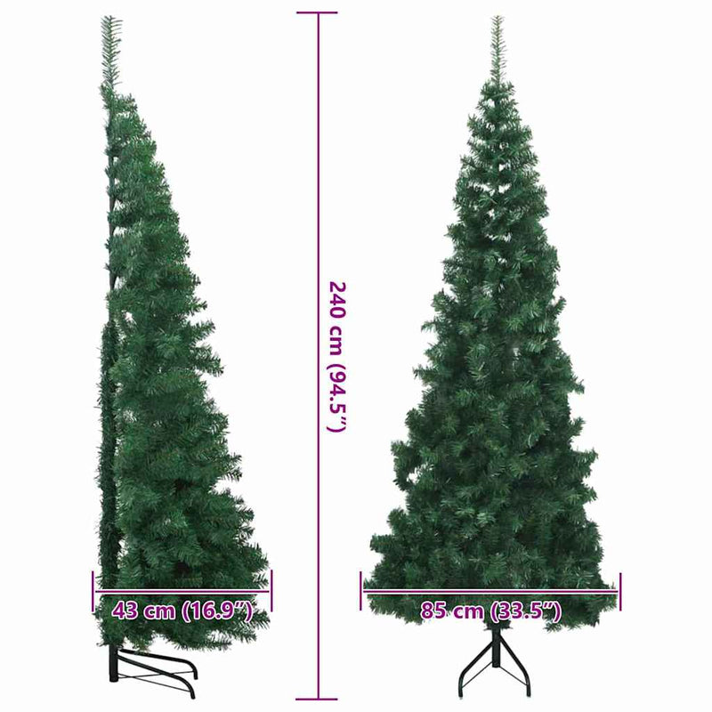 vidaXL Sarok Műkarácsonyfa 300 LED-del Zöld 240 cm PVC és fém