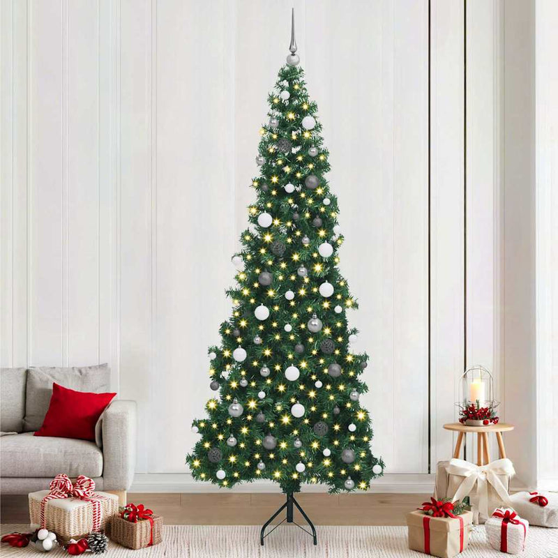 vidaXL Sarok Műkarácsonyfa 300 LED-del Zöld 240 cm PVC és fém