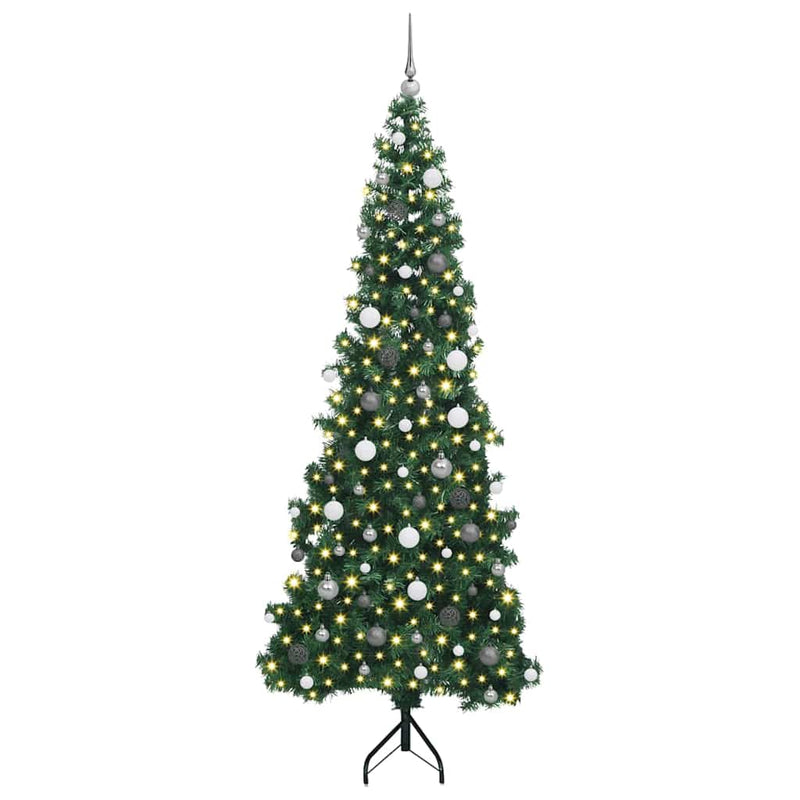 vidaXL Sarok Műkarácsonyfa 300 LED-del Zöld 240 cm PVC és fém