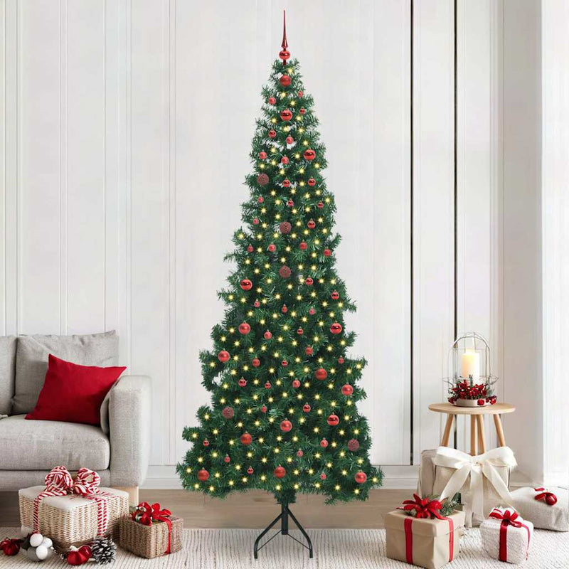 vidaXL Sarok Műkarácsonyfa 300 LED-del Zöld 240 cm PVC és fém