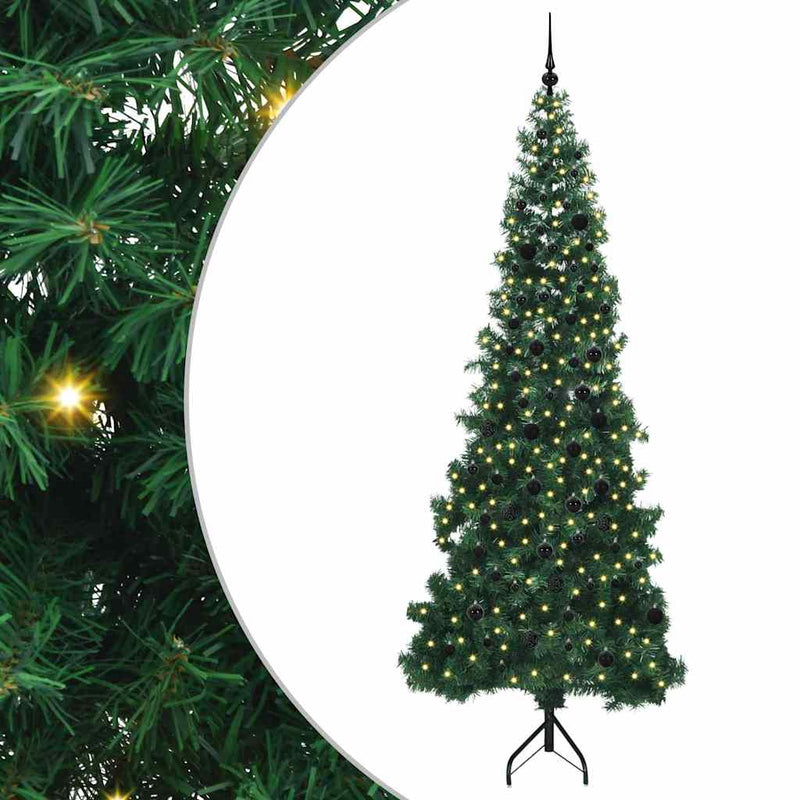 vidaXL Sarok Műkarácsonyfa 300 LED-del Zöld 240 cm PVC és fém