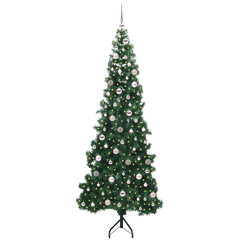 vidaXL Sarok Műkarácsonyfa 300 LED-del Zöld 240 cm PVC és fém