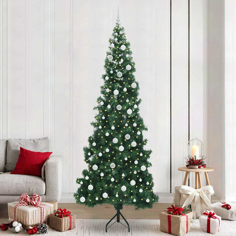 vidaXL Sarok Műkarácsonyfa 300 LED-del Zöld 240 cm PVC és fém