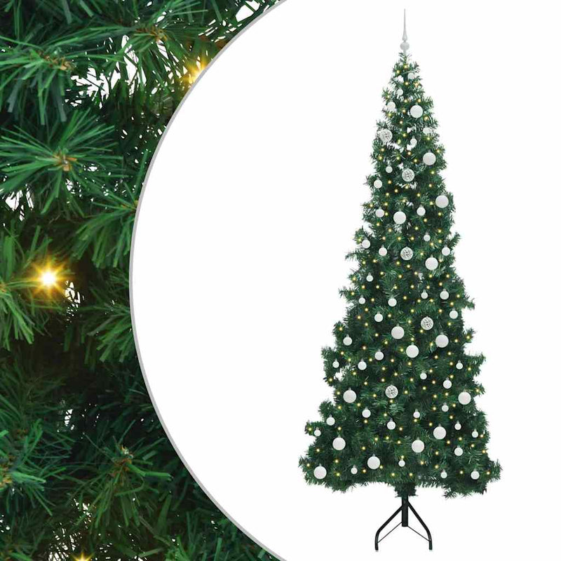 vidaXL Sarok Műkarácsonyfa 300 LED-del Zöld 240 cm PVC és fém