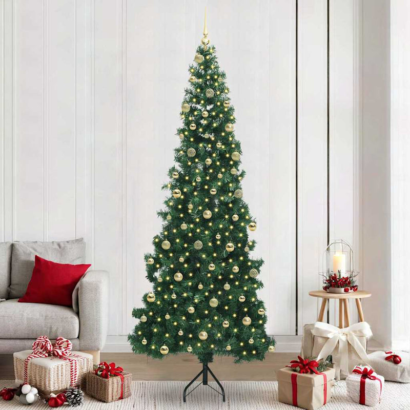 vidaXL Sarok Műkarácsonyfa 300 LED-del Zöld 240 cm PVC és fém