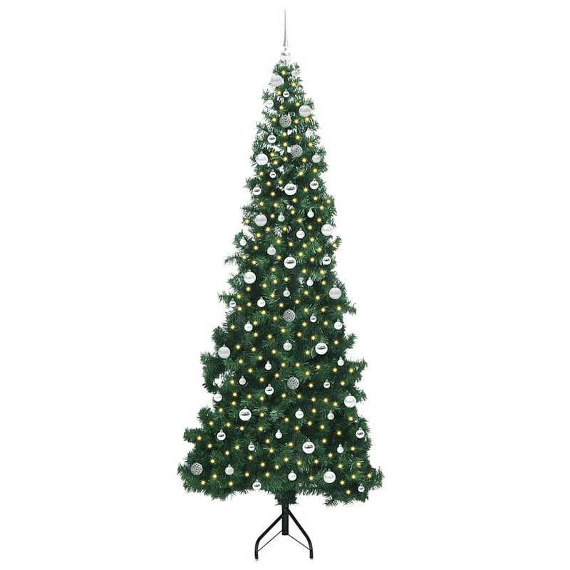 vidaXL Sarok Műkarácsonyfa 300 LED-del Zöld 240 cm PVC és fém