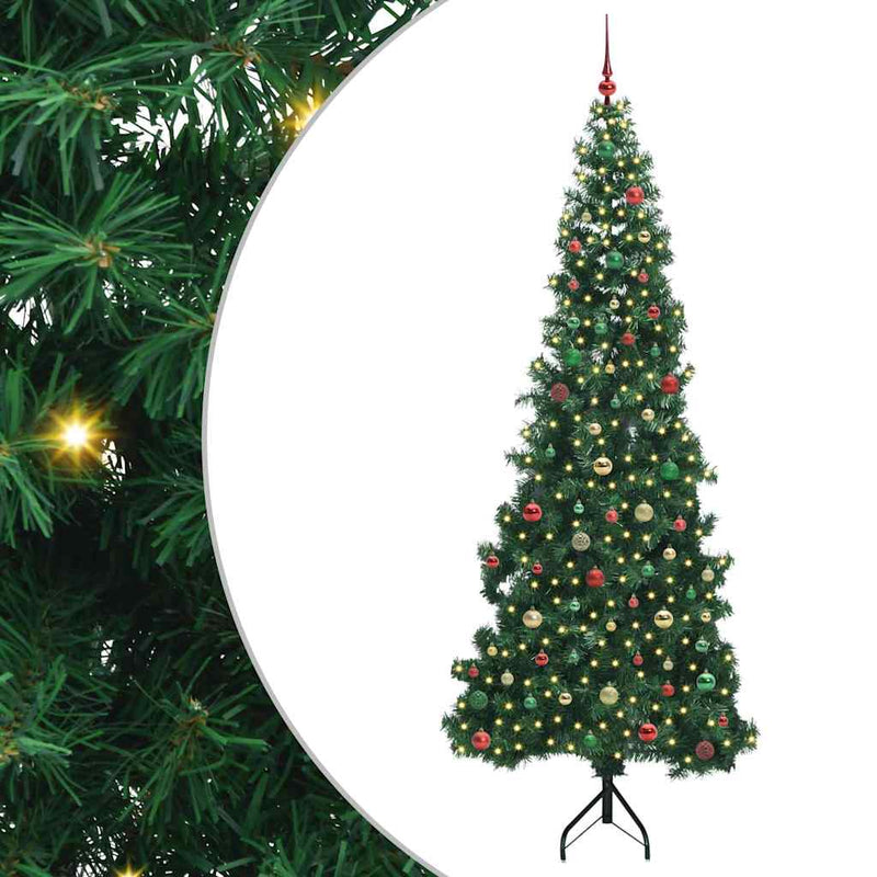 vidaXL Sarok Műkarácsonyfa 300 LED-del Zöld 240 cm PVC és fém