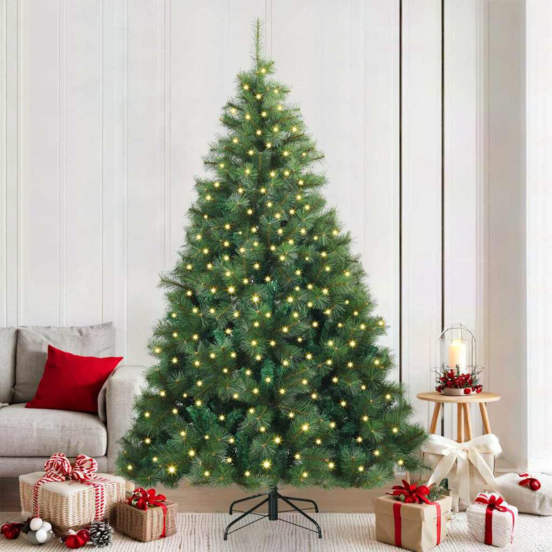 vidaXL Mű karácsonyfa 300 LED-del állvánnyal Zöld 210 cm PE és PVC