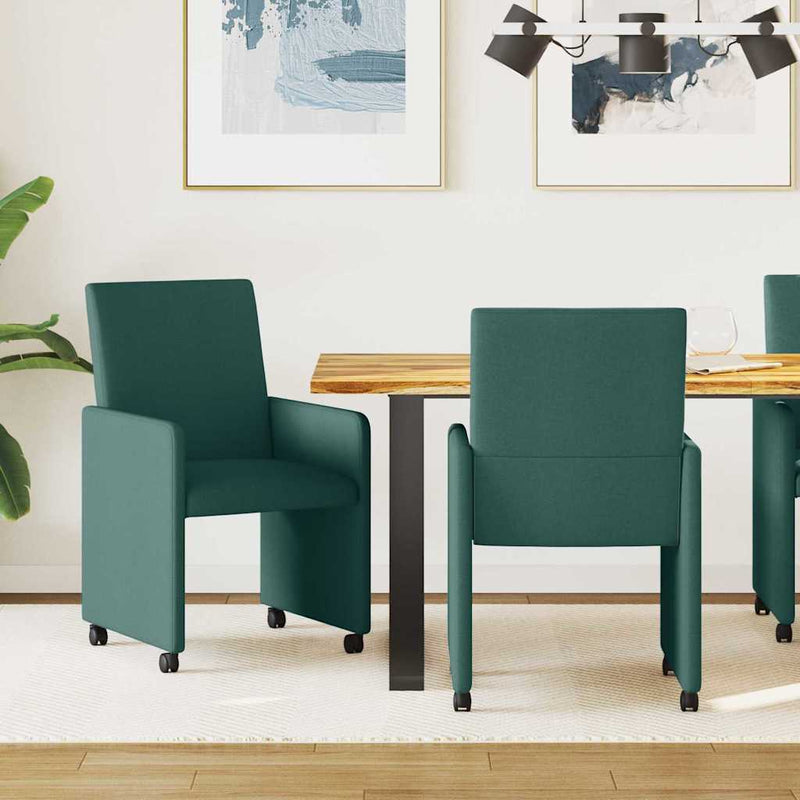 vidaXL Étkező Székek kerékkel 2 pcs Sötétzöld 57 x 66 x 94 cm szövet