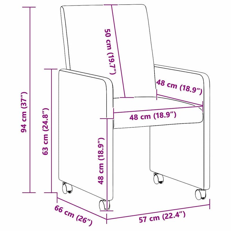 vidaXL Étkező Székek kerékkel 2 pcs Kék 57 x 66 x 94 cm szövet