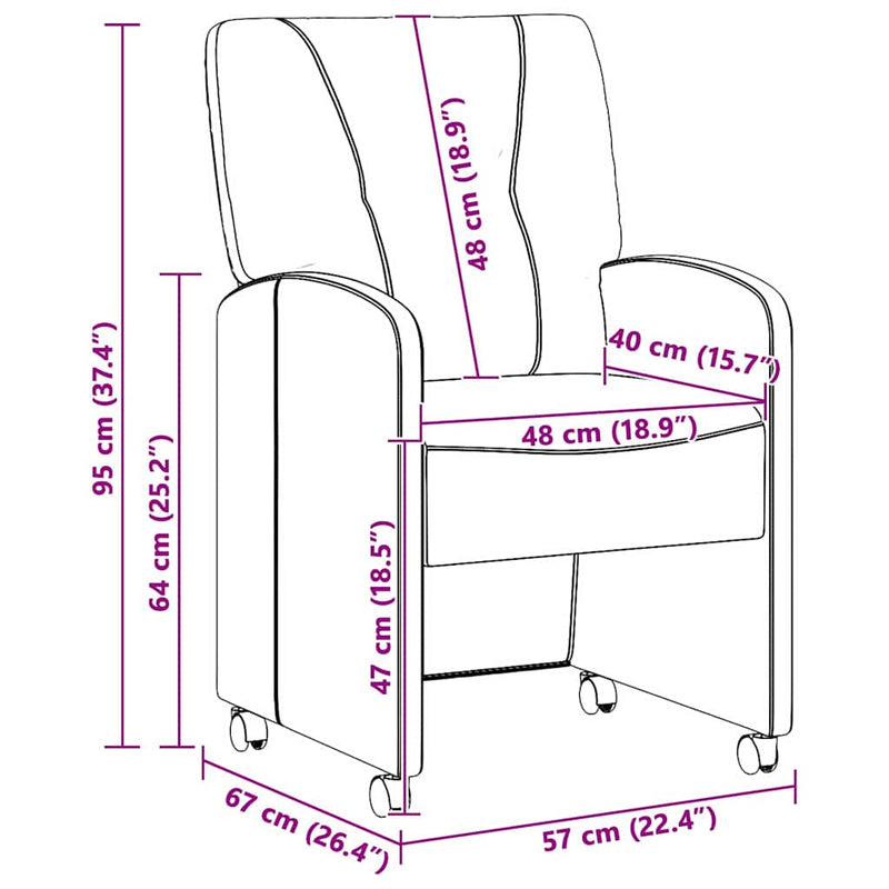 vidaXL Étkező Székek kerékkel 2 pcs Szürke 57 x 67 x 95 cm Műbőr