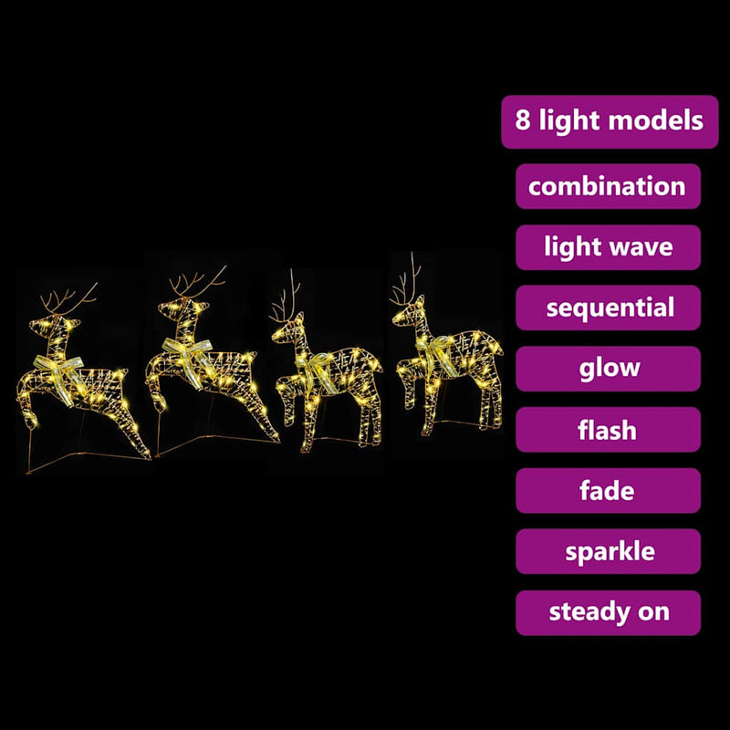 vidaXL LED rénszarvasok 80 LED-del 4 pcs Arany PET