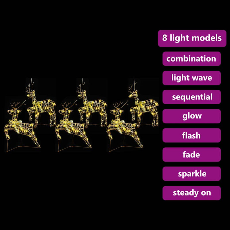 vidaXL LED rénszarvasok 180 LED-del 6 pcs Arany PET