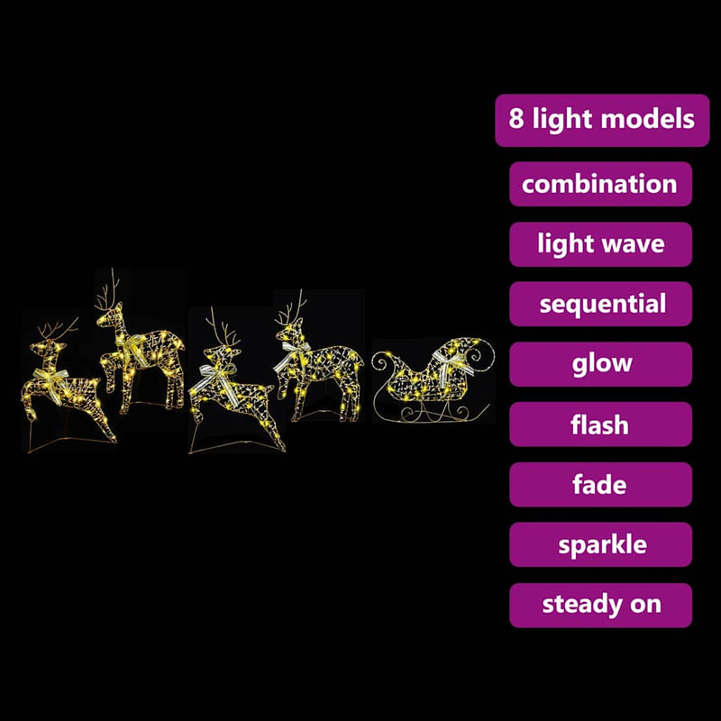 vidaXL LED rénszarvasok 40 LED-del 5 pcs Arany PET