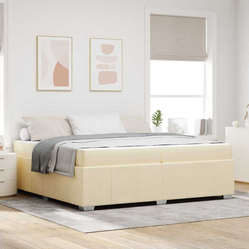 vidaXL Ágykeret matracmal Krém 200 x 200 cm szövet