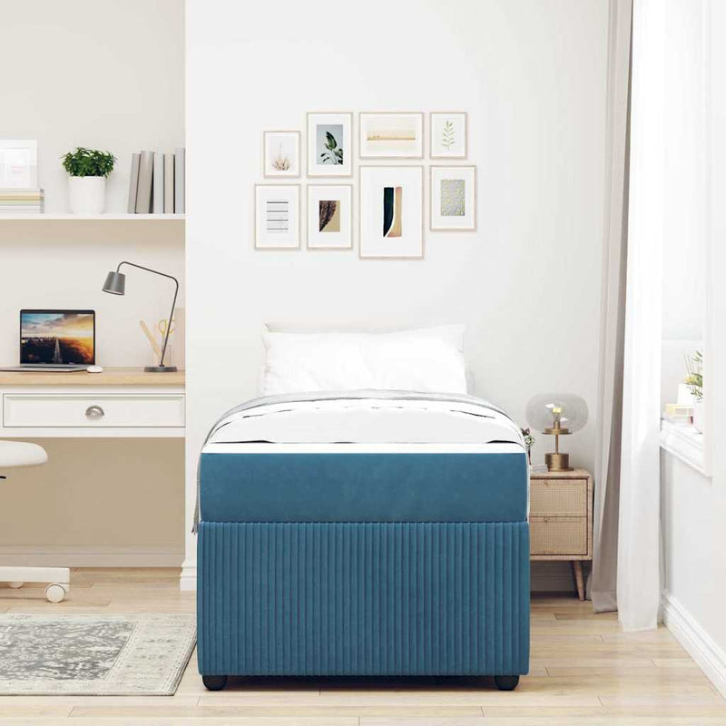 vidaXL Ágykeret matraccal matracmal Kék 90 x 190 cm Bársony