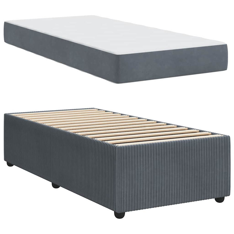 vidaXL Ágykeret matraccal matracmal Sötétszürke 90 x 200 cm Bársony