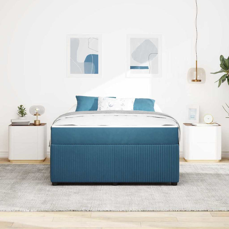 vidaXL Ágykeret matraccal matracmal Kék 160 x 200 cm Bársony