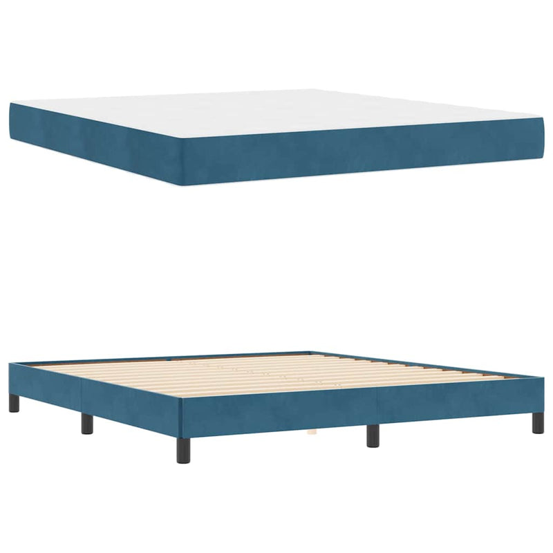 vidaXL Boxspring ágy matraccal Sötét kék 180 x 200 cm Bársony