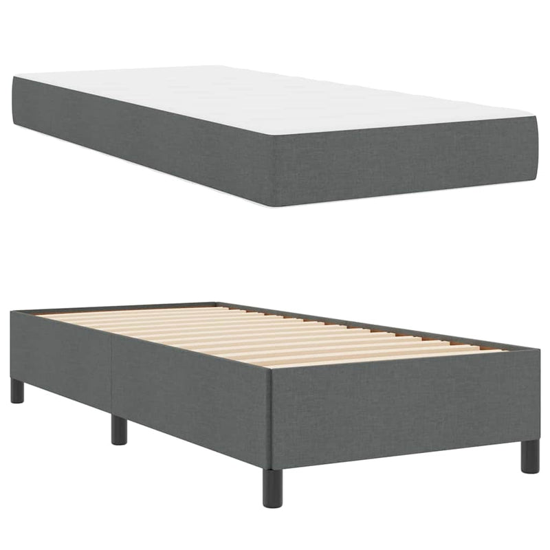 vidaXL Boxrugós ágy Sötétszürke, Fekete 90 x 200 cm Szövet, Mérnöki Fa
