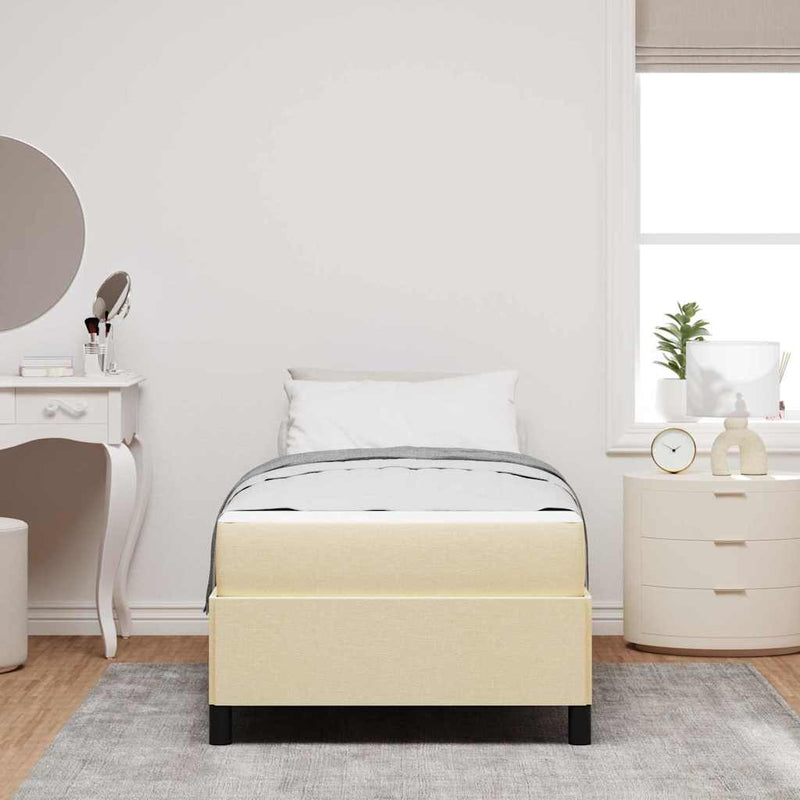 vidaXL Boxrugós ágy Krém és fekete 100 x 200 cm Textil és mérnöki fa
