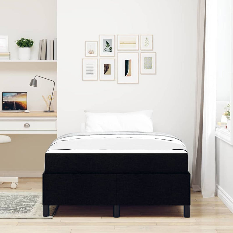 vidaXL Boxrugós ágy Fekete és fekete 120 x 200 cm Textil és mérnöki fa