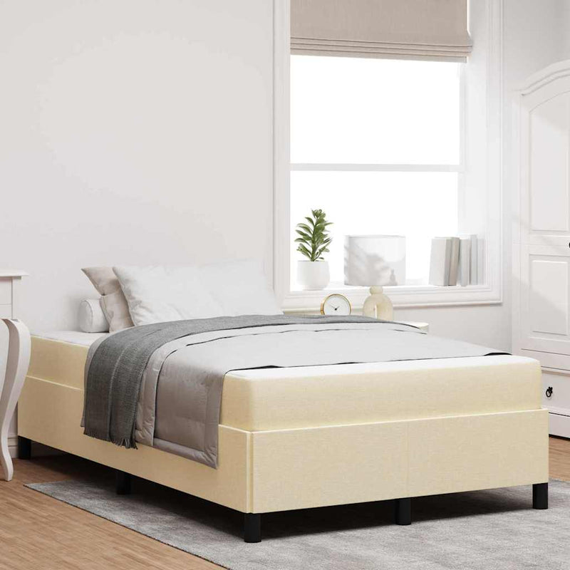 vidaXL Boxrugós ágy Krém és fekete 120 x 200 cm Textil és mérnöki fa
