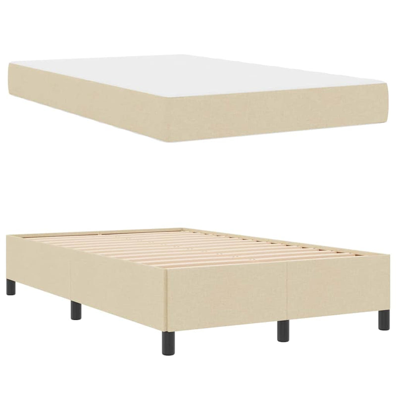 vidaXL Boxrugós ágy Krém és fekete 120 x 200 cm Textil és mérnöki fa
