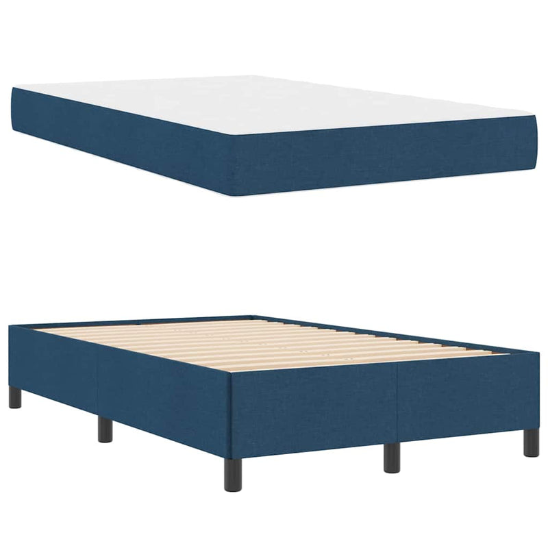 vidaXL Boxrugós ágy Kék és Fekete 120 x 200 cm Textil és mérnöki fa