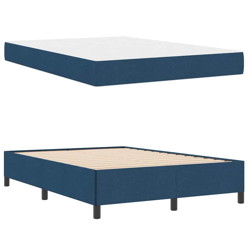 vidaXL Boxrugós ágy Kék és Fekete 140 x 190 cm Textil és mérnöki fa