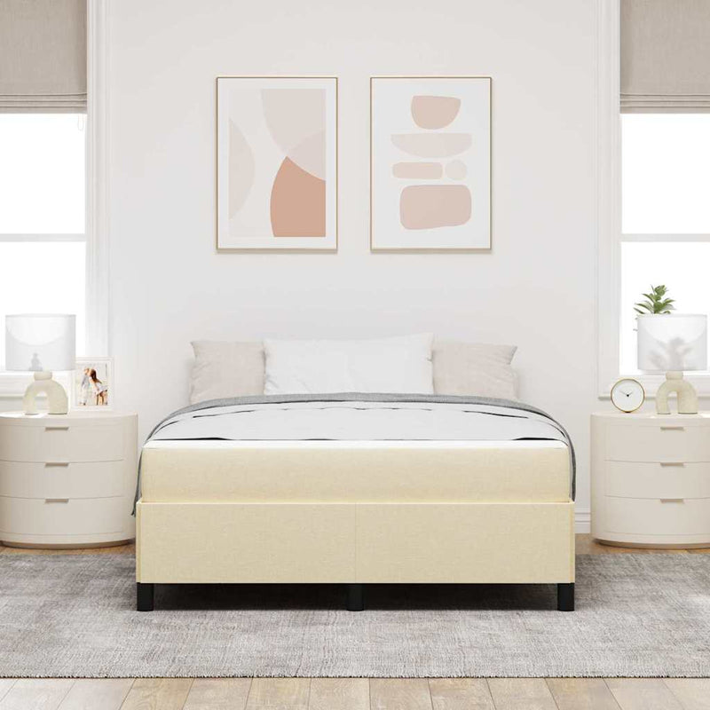 vidaXL Boxrugós ágy Krém és fekete 160 x 200 cm Textil és mérnöki fa