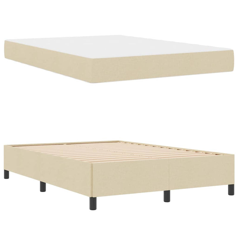 vidaXL Boxrugós ágy Krém és fekete 160 x 200 cm Textil és mérnöki fa